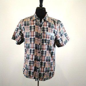 No Retreat Short Sleeve Shirt Mens Medium Clark SS Cocoon Patchwork Casual Plaid